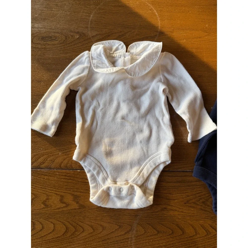 Baby Gap 3-6 Months Bodysuit Lot Set of 2‎ Peter Pan Collar Navy Ivory Cotton